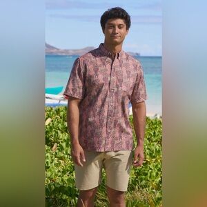 NWT Reyn Spooner Tapa Tiki Mahogany Pullover Classic Fit Hawaiian Shirt L